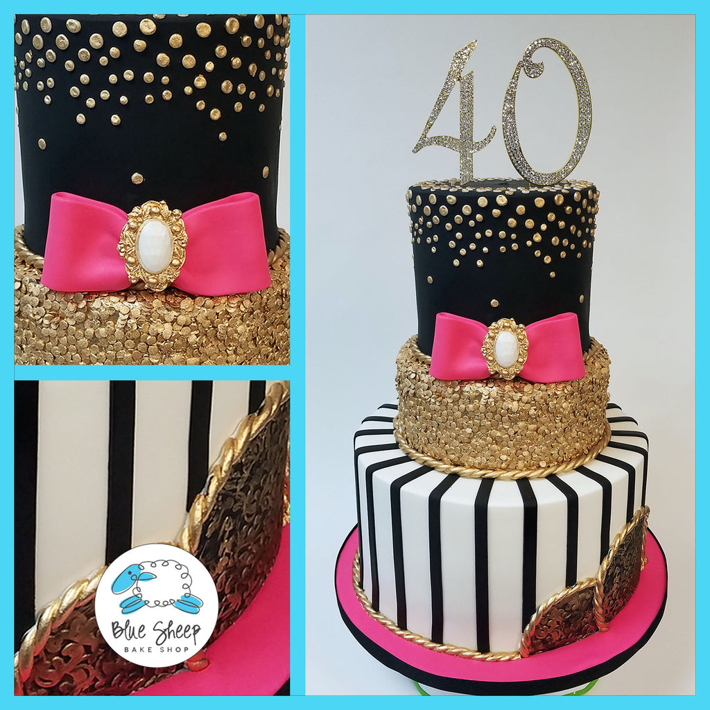 white pink black 40th birthday cake nj 