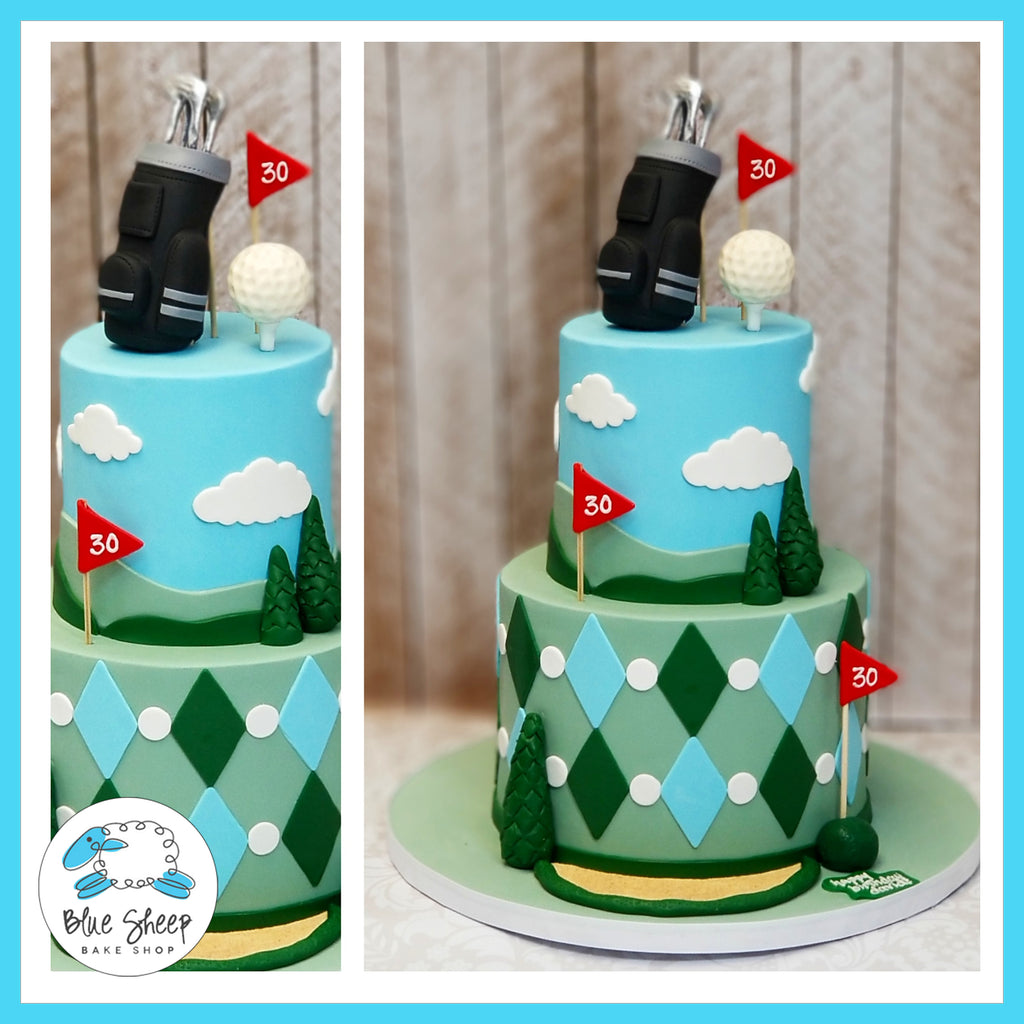 Tiered Golf Themed 30th Birthday Cake - Blue Sheep Bake Shop NJ 
