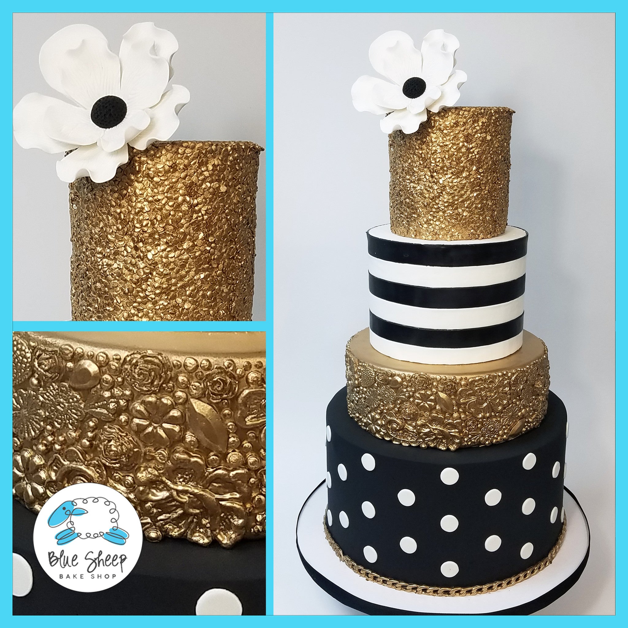 Black, White, And Gold 40Th Birthday Cake – Blue Sheep Bake Shop