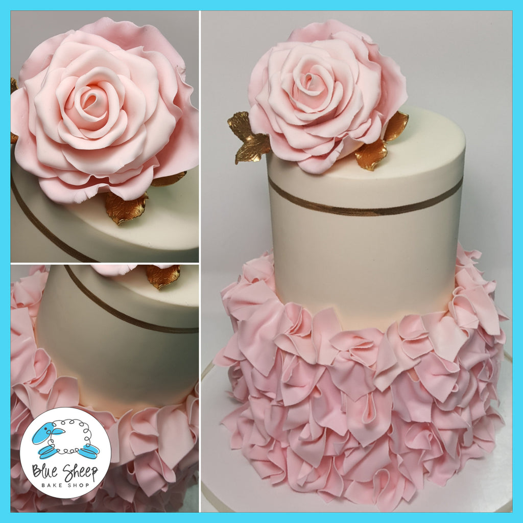 ivory and blush fondant bridal shower cake nj