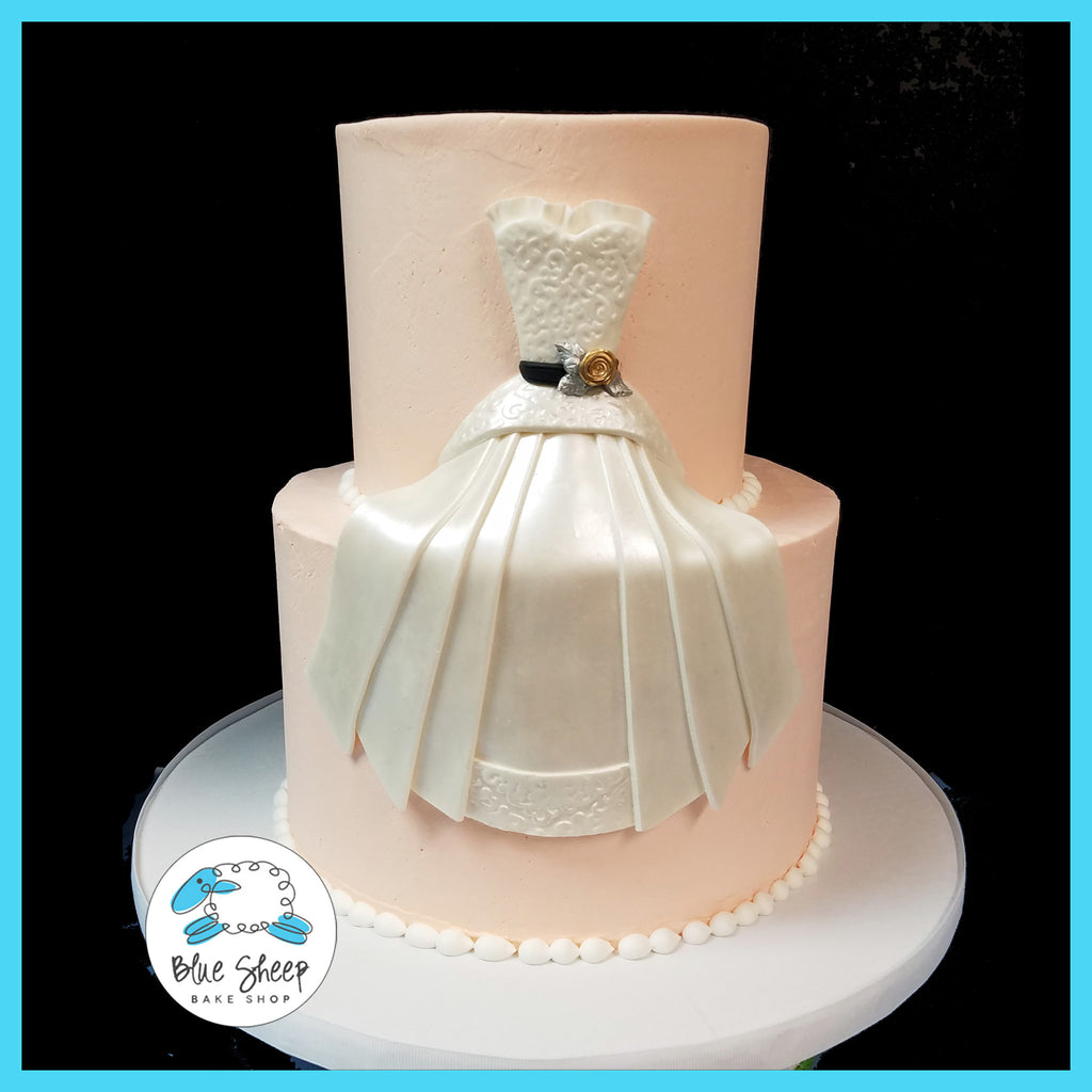 Salmon Buttercream Wedding Gown Bridal Shower Cake NJ