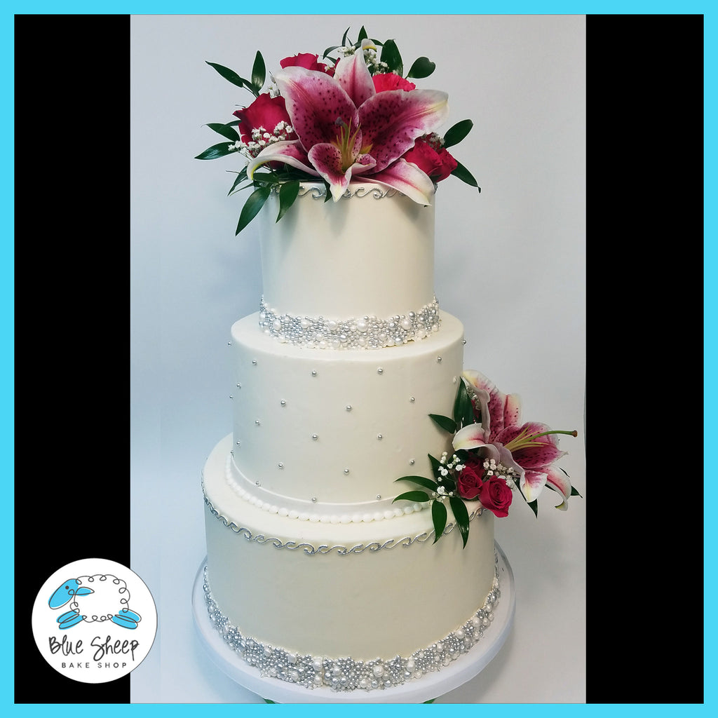 buttercream wedding cake with lillies NJ