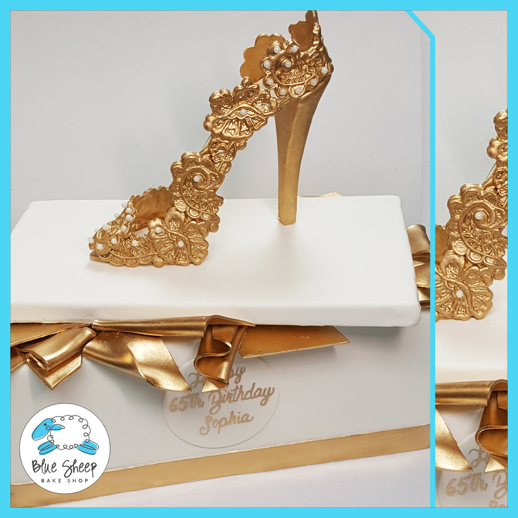 gold lace sugar shoe 60th birthday cake best cakes in nj