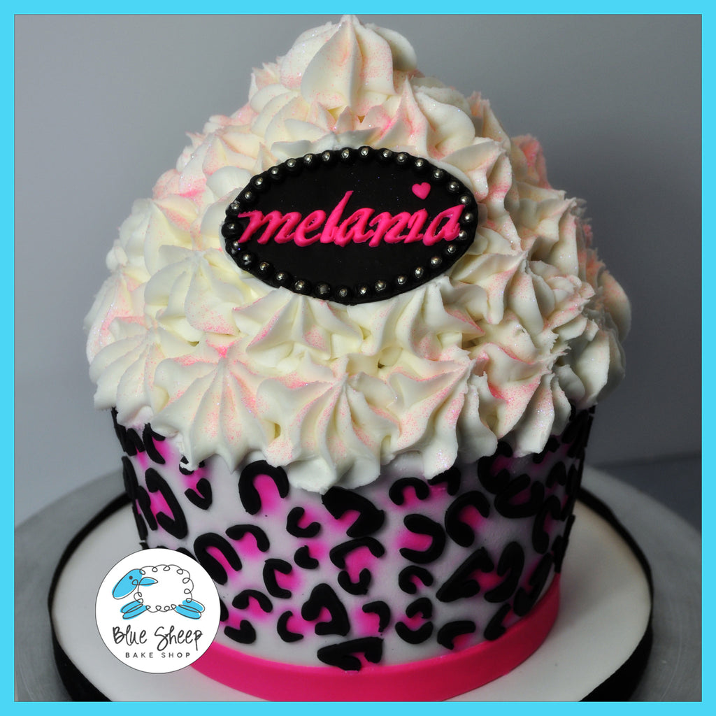 leopard print giant cupcake birthday cake 