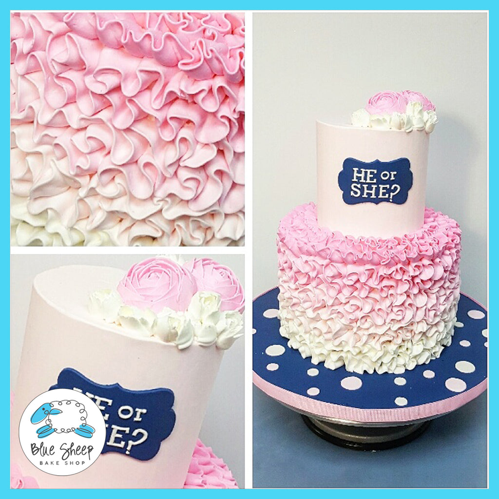 pink and blue ruffle gender reveal baby shower cake nj