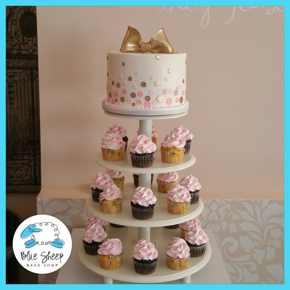 pink and gold glittery cupcake tower nj
