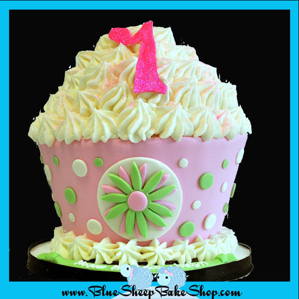 Pink and Green Giant Cupcake Birthday Cake Custom Cakes NJ