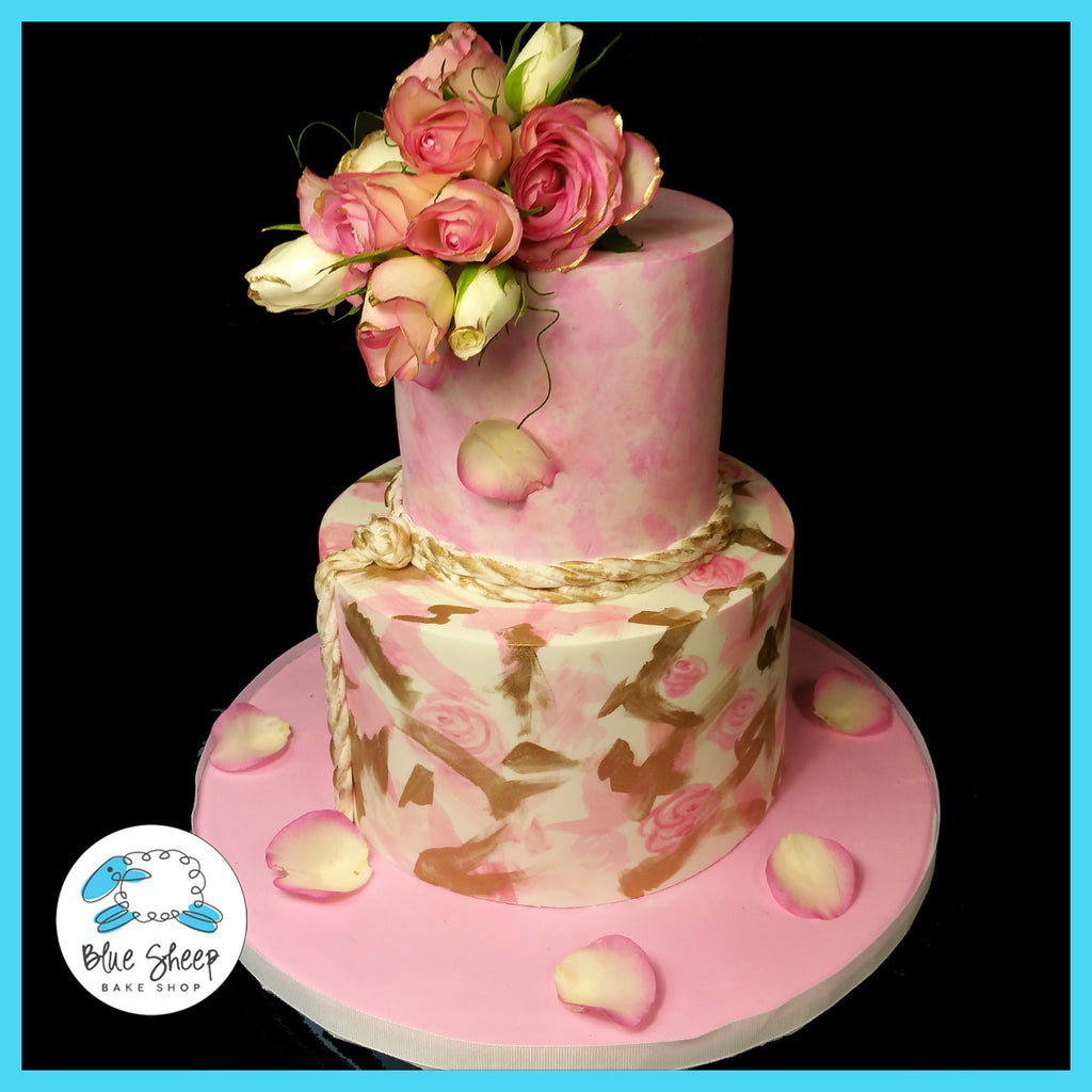 water color pink and gold bridal shower cake nj