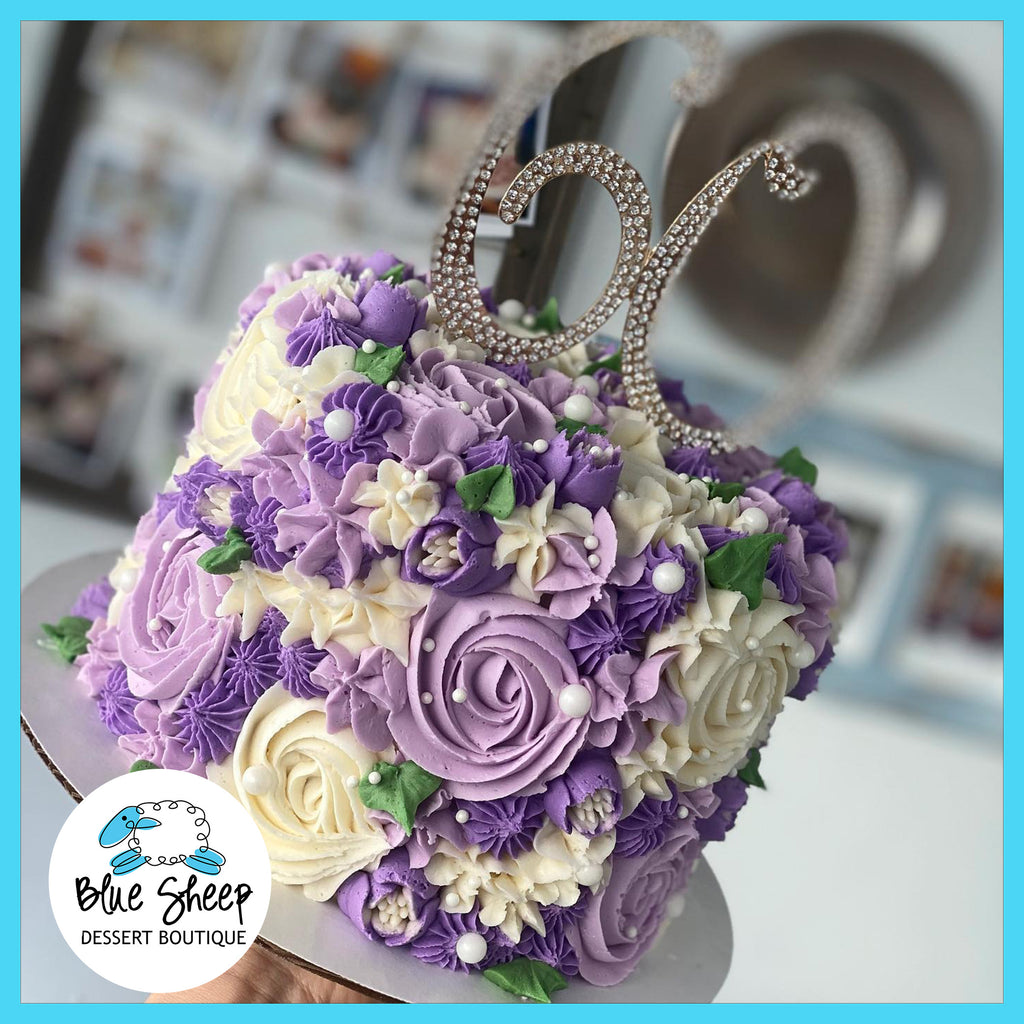 purple floral textures cake nj
